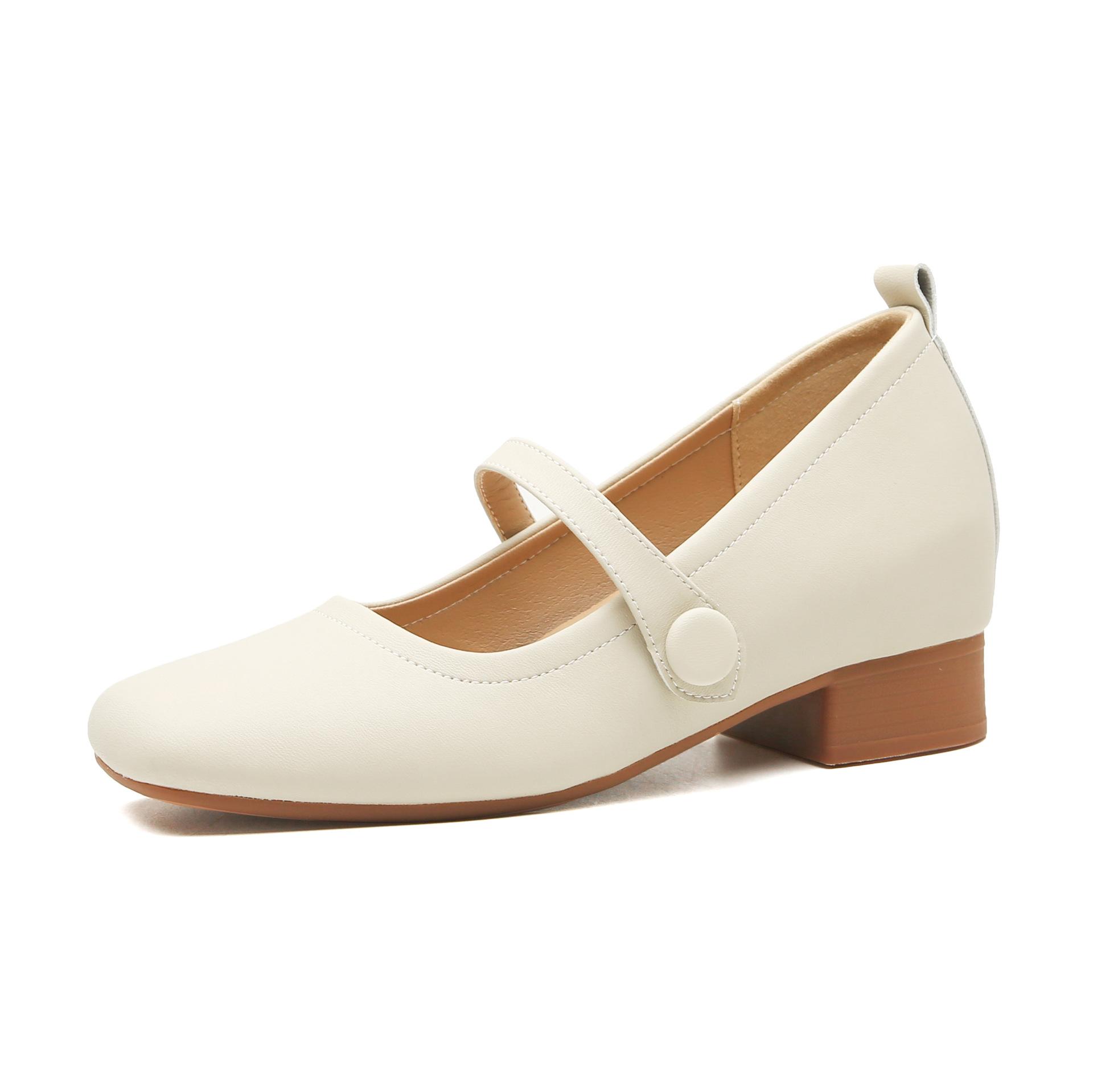 

Туфли из овчины из Гонконга, женские, средний каблук, весна и осень 2024, новые, квадратные, толстый каблук, ретро, подходящие по цвету, мягкая подошва, кожа, женские 32 абрикосовый