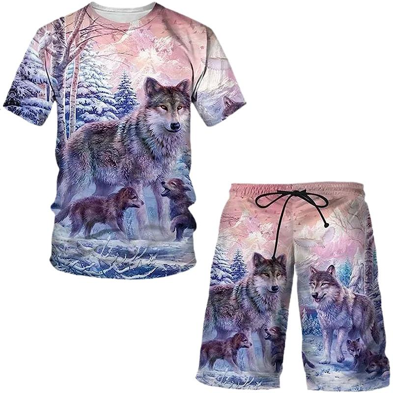 T Shirt & Shorts Sets 2piece Suit for Mens Animal Pattern Print Short Sleeve Tracksuit Leisure 3D Polyester Man's Set