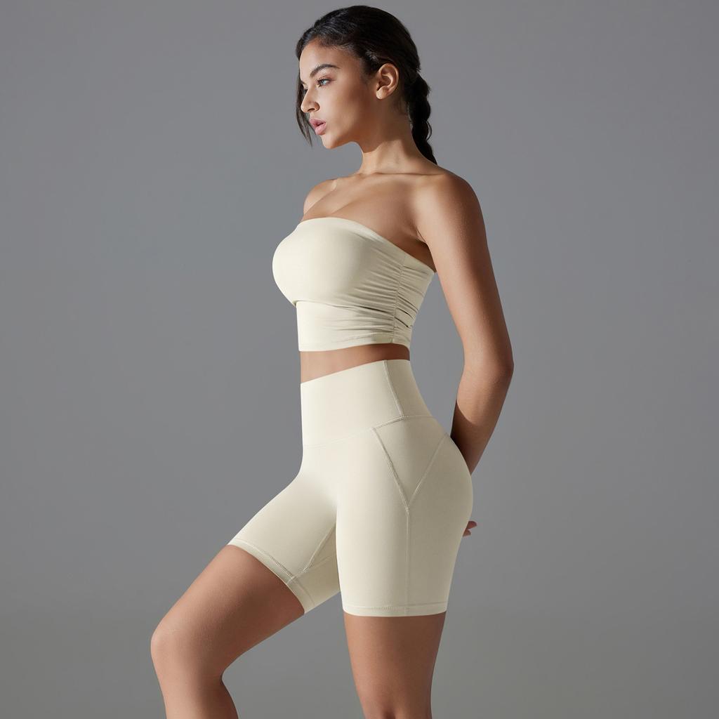 One Piece Pleated Strapless, High Waisted, Hip Lifting, Zero Sensation, No Underwear, Sports Shorts, Fitness Yoga Suit For Women