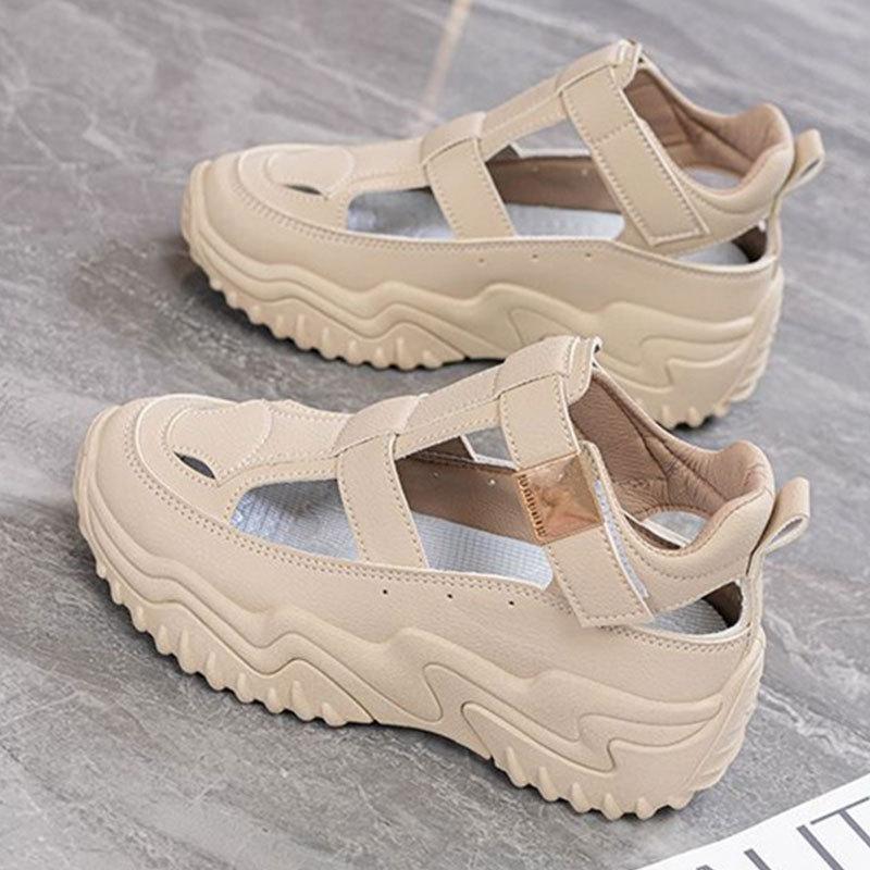 Roman Sandals Women's New Spring and Summer 2025 Versatile Hollow Soft Leather Outer Wear Sports Casual Thick-soled Hole Sandals