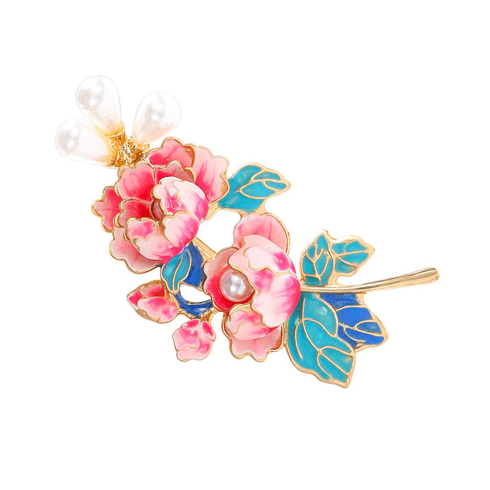

Изящная брошь-булавка в виде пиона с жемчугом и эмалью для женщин, модный аксессуар для корсажа, украшения для платьев и сумок розовый