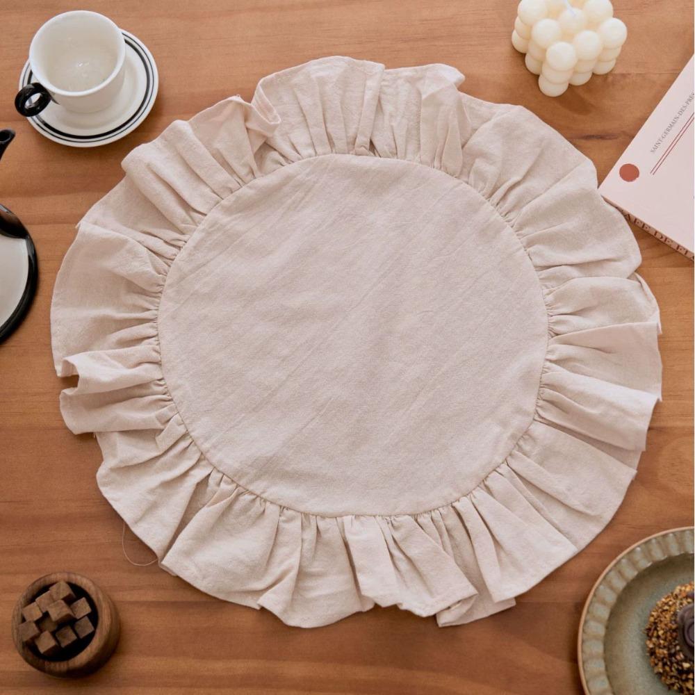 Solid Color Heat-Insulating Placemat Simple Table Napkin Cloth Ruffled Placemat  Kitchen 11.81in бежевый