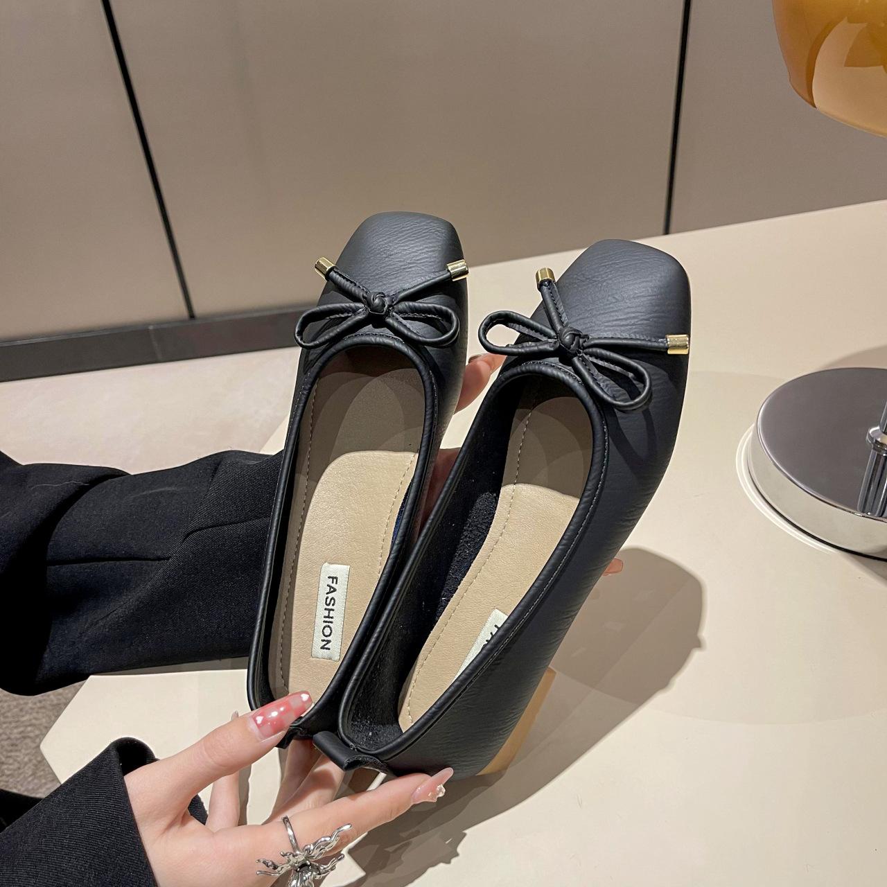 Shallow single shoes women s spring new square head soft-soled shoes 35 чёрный 3537₽