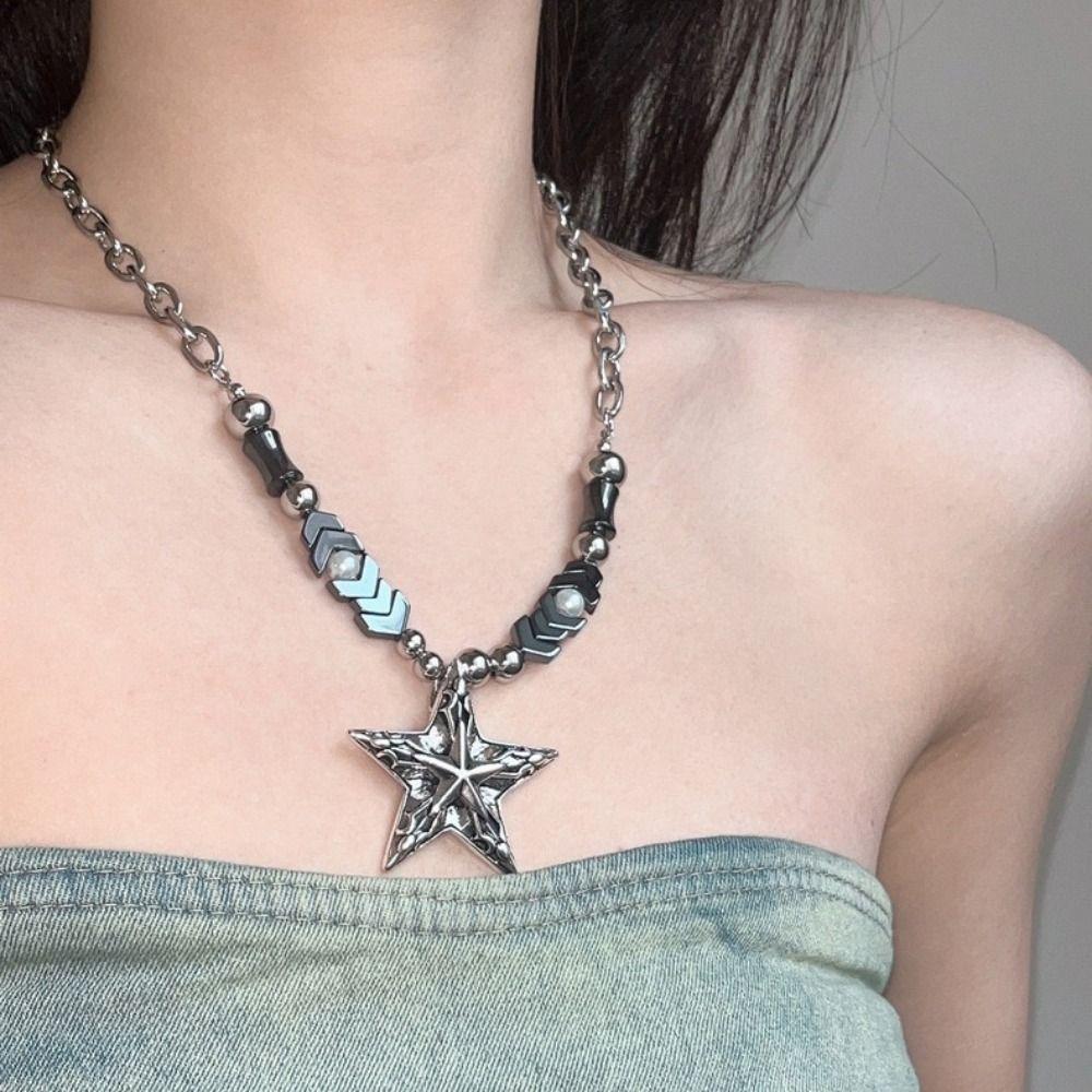 Goth Y2k Punk Necklace Geometry Simple Metal Necklace Adjustable Star Pendant Necklace  Streetwear