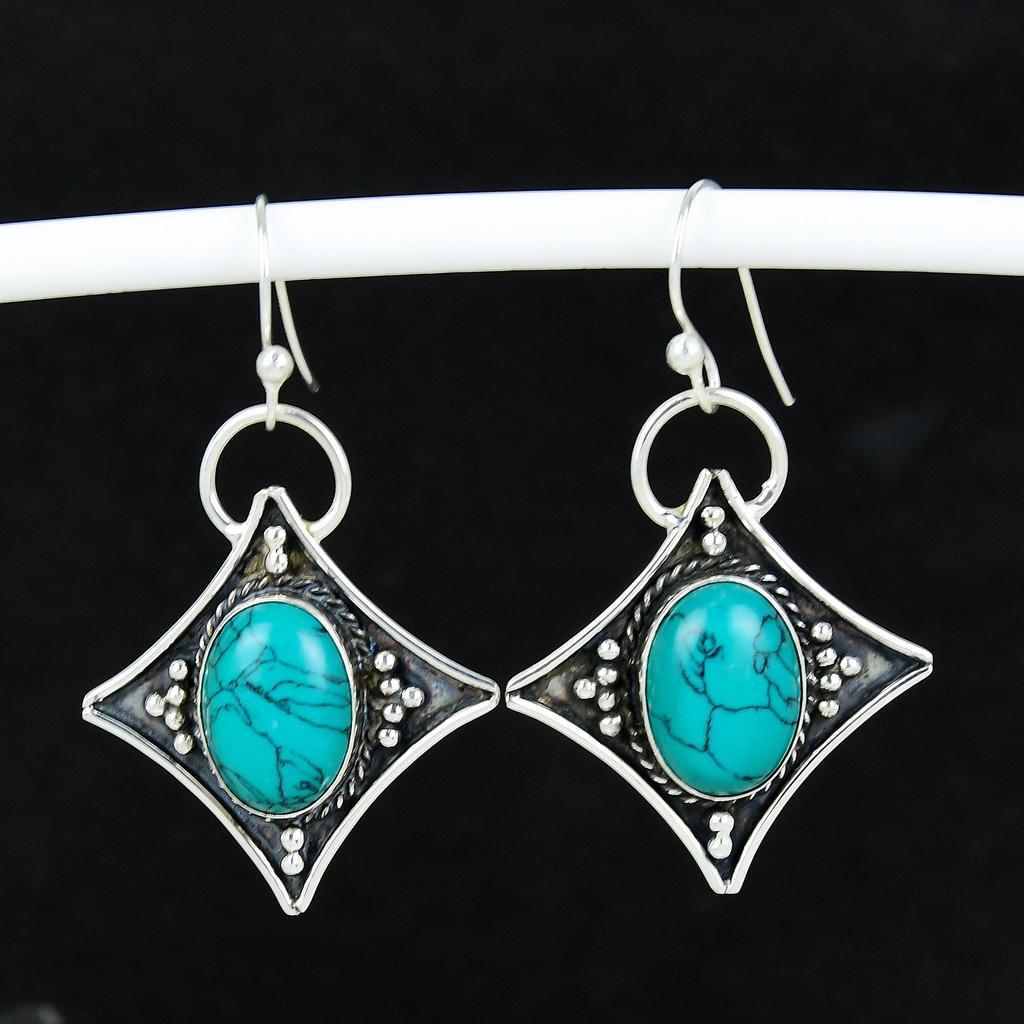 Natural Turquoise Gemstone Antique Earrings 925 Sterling Silver Earring, Boho Silver Jewelry Dangle Earrings, Gifts For Birthday Gifts For Her