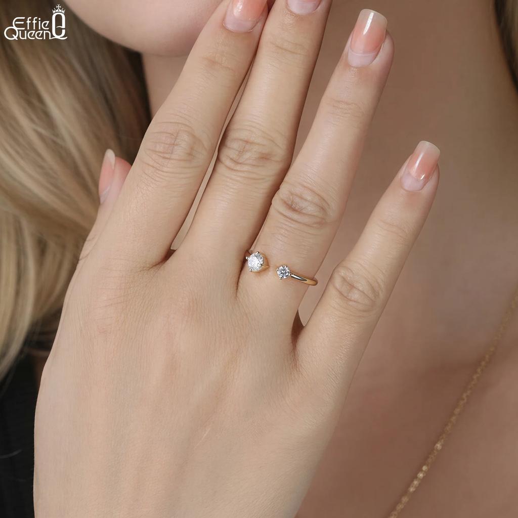 Effie Queen 925 Solid Sterling Silver 14k Gold Oval Shaped Moissanite Ring Ideal Jewelry for Women Wedding Party Banquet MOR16