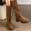 Fashion Retro Western Cowboy Boots Thick Heel But Knee Boots Women's Skinny Maillard Tall Knight Boots