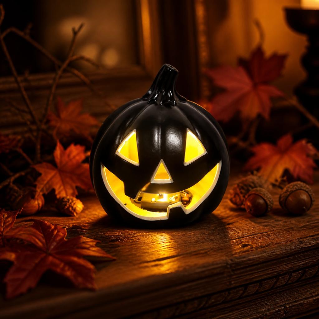 Hollow Pumpkin Decoration with Built-In Light Halloween Ornament for Indoor Outdoor Seasonal Display Home Tabletop Accent