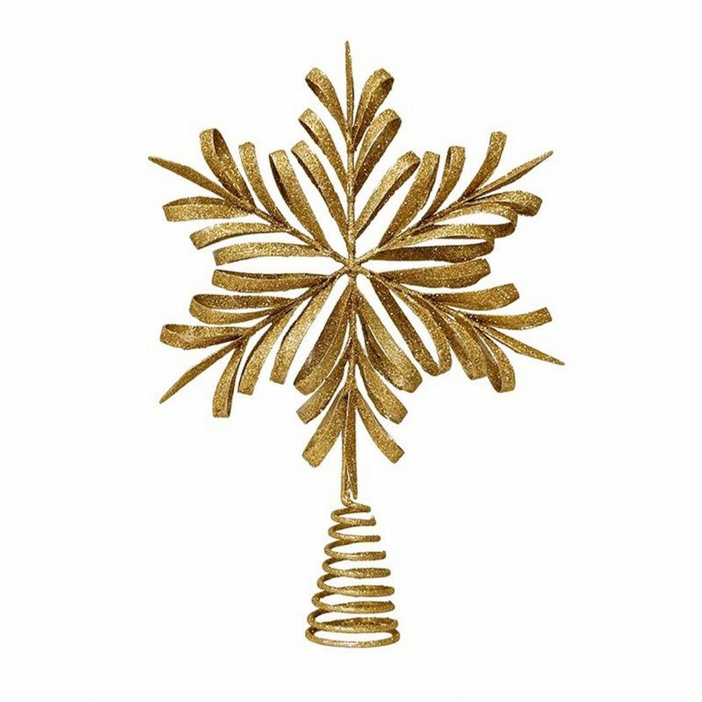 Christmas Tree Top Finial | Glittery Openwork Design, Gold-Toned, Ornament, for