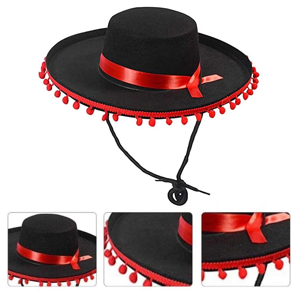Wide Brim Mexican Sombrero Hats Fuzz Ball Spanish-style Hat Mexican Hat Costumes  Photo Props
