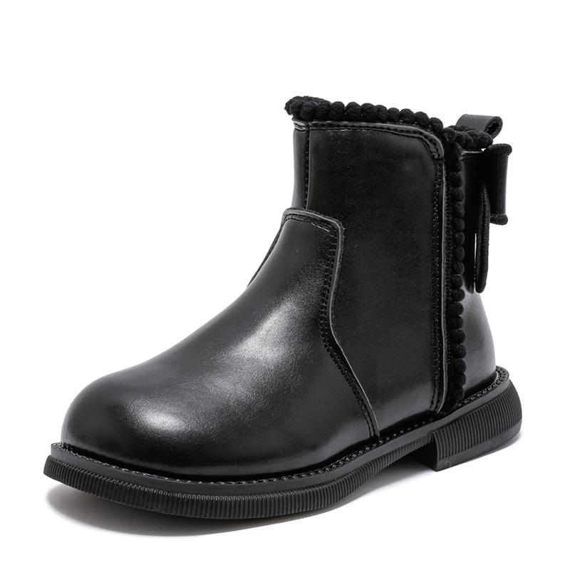 Bottines courtes pour filles à bout rond antidérapantes bottines pour enfants avec nœud mignon 2024 nouvelles bottines Chelsea en cuir pour filles avec fermeture éclair latérale