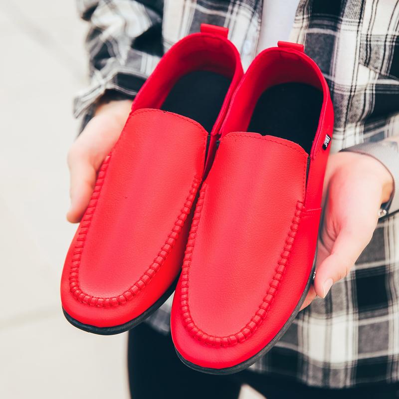 

Маленькие кожаные туфли в британском стиле, повседневные лоферы-бини, мужская повседневная обувь, модная обувь, трендовая мужская обувь в британском стиле 42 красный