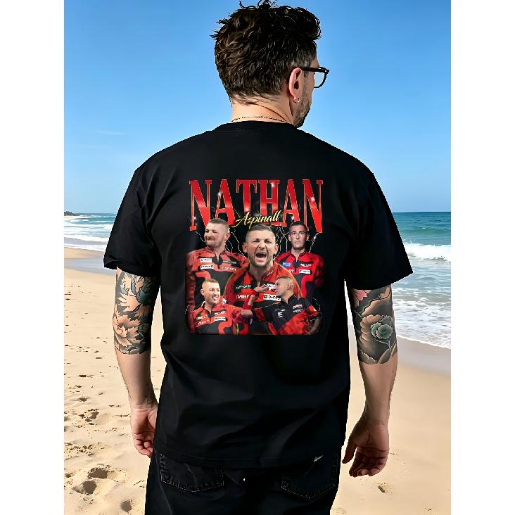 Nathan Aspinall Darts Player Tee Black Nathan Aspinall Portrait And Team Design with Red And Black Jersey Graphics Back Pattern Tshirt S чёрный