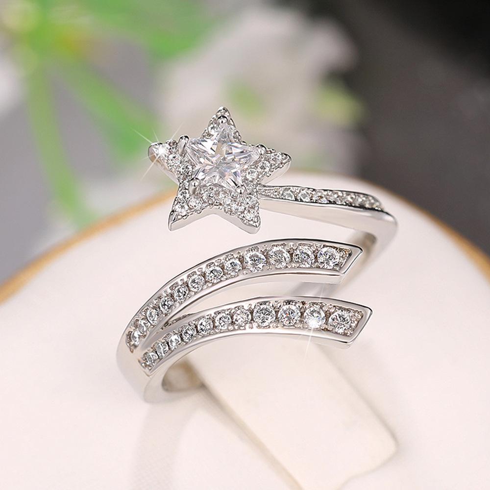 Huitan Super Fairy Star Cut Double Layer Sun, Moon & Stars Open Engagement Ring