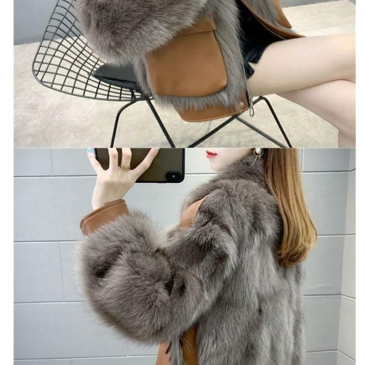Invierno Estilo Coreano Piel Sintética de Zorro Cuello Náutico Plumífero Algodón Acolchado Abrigo Parka para Mujer