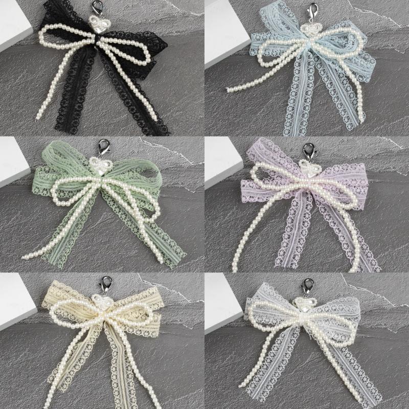 Lace Bow Imitation Pearl Keychain Removable Shoe Buckle Bag Pendant Accessories Heart Pendant Aesthetic Key Holder Gifts