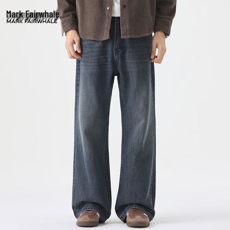 Mark Fairwhale Men's American Retro Loose Fit Dark Blue Flare Jeans