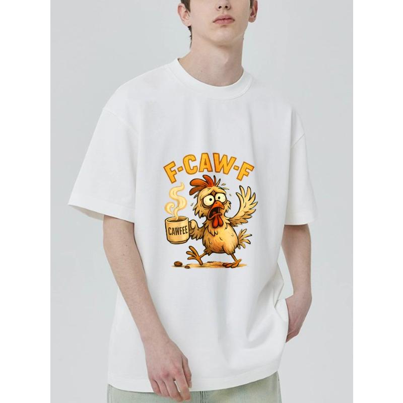 

Футболка Черный Цыпленок с Дизайном Текста F Caw F и Чашкой Кофе Повседневная Одежда для Ежедневного Использования и Веселых Нарядов S белый