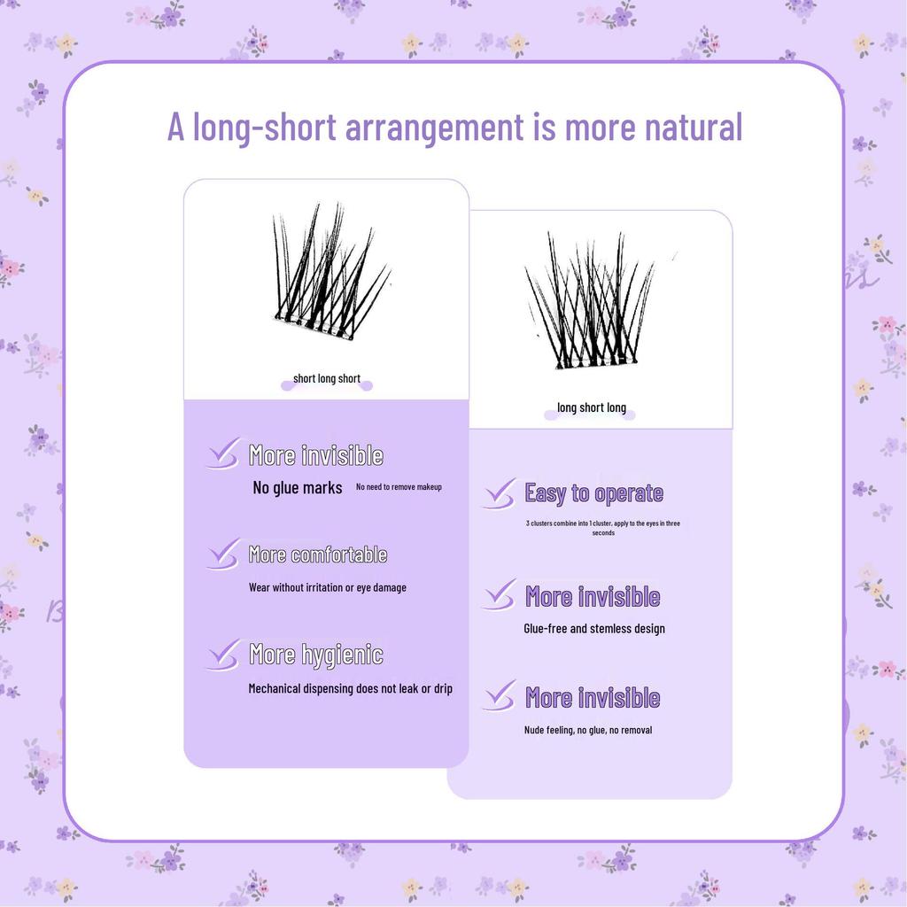 Mengjie Shangpin Glue-Free Natural False Eyelashes - Self-Adhesive, Beginner-Friendly, Photogenic Clumps, Large Capacity.