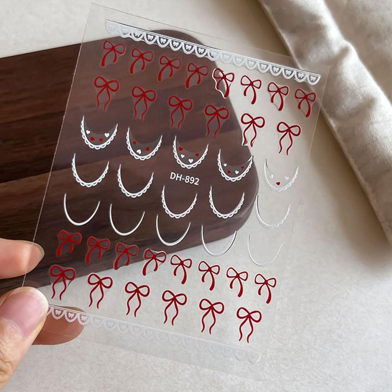 1 Sheet French Bowknot Silk Ribbon Nail Art Sticker Lace Elegant Line Soft Self Adhesive Decoration Manicure Decal