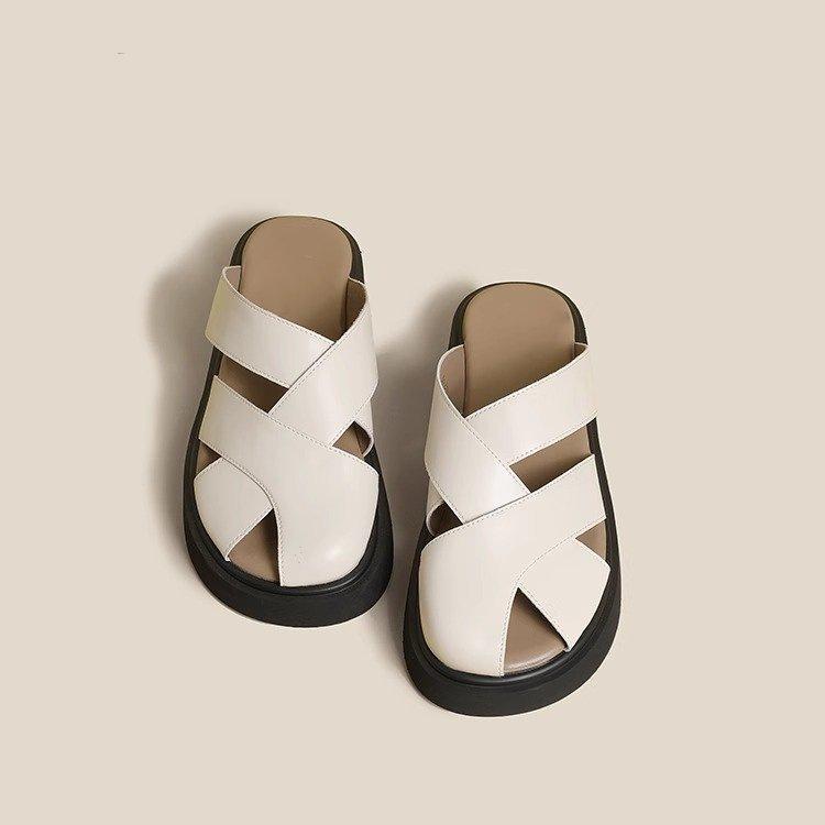 

High-heel Half-slipper Women s New Style Versatile Hollow-out Loungewear Shoes 40 бежевий