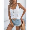 2026 Spring/Summer Solid Color Hollow Button Sweater Women's Vest Knitwear Vacation Top