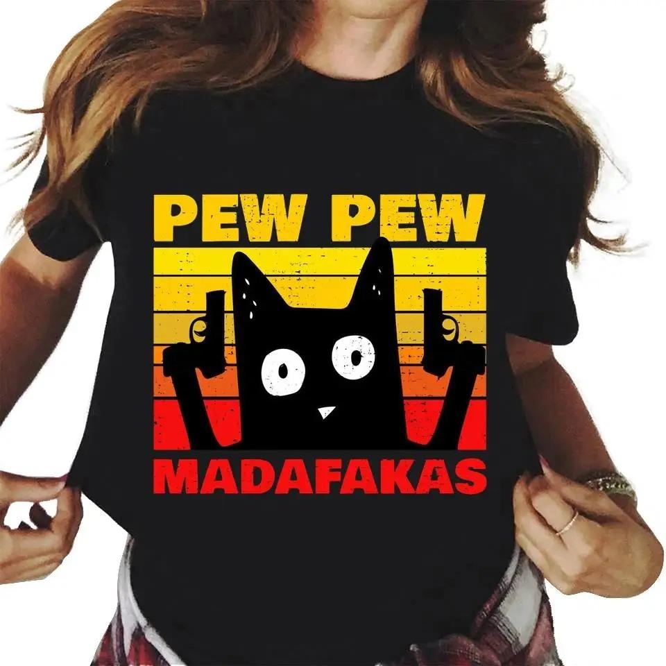 Pew Madafakas Graphic Print Cute Black Cats T Shirt Men Women Fashion Casual Crew Neck Short Sleeve Plus Size Unisex T Shirt