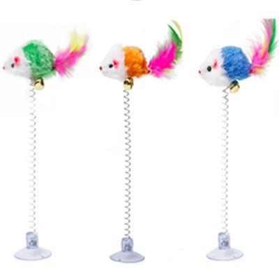 Plush Elastic  Swing  Mouse  Cat  Toys Suction Cup Spring Feather Stick With Bell Colorful