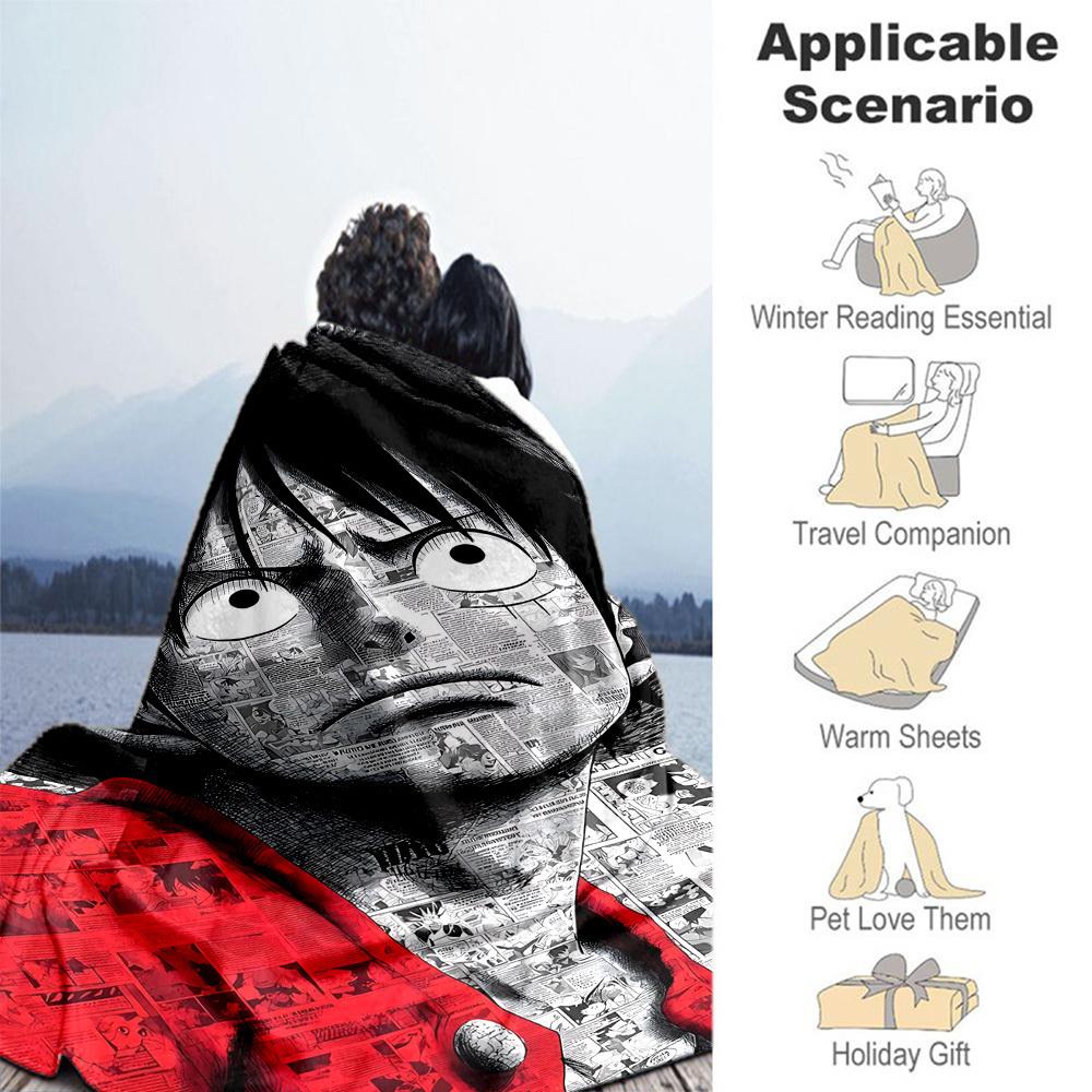 1PC One Piece Luffy Outdoor Flannel Throw Blanket - HD Printed Lightweight Soft Warm All-Season Blanket for Sofa, Bed, Travel - Machine Washable077