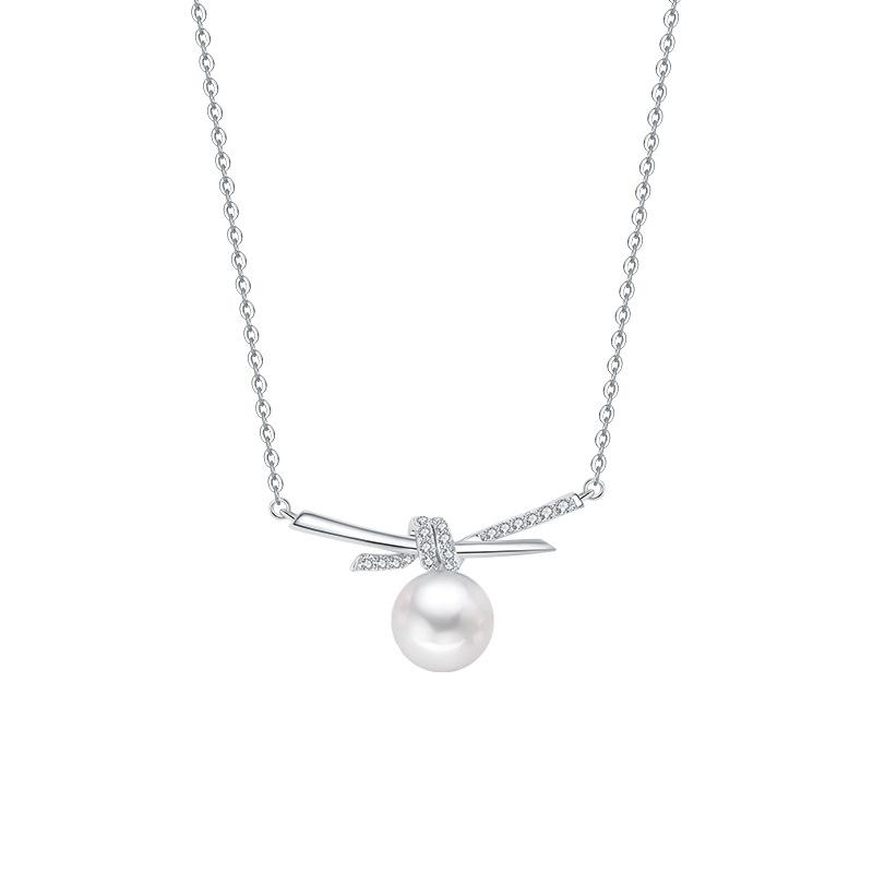 Elegant Freshwater Pearl & Zircon Necklace for Women - S925 Sterling Silver Clavicle Chain