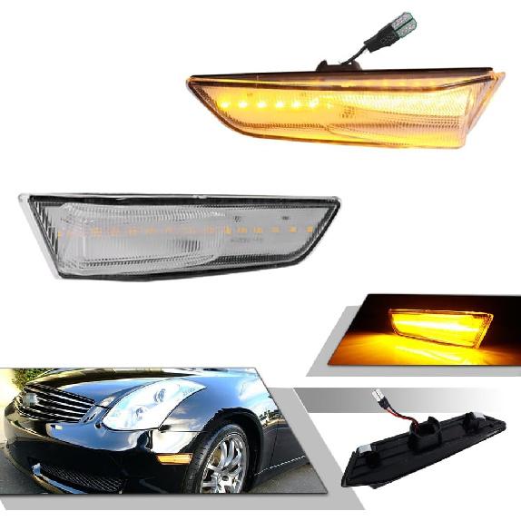 GTINTHEBOX Compatible with 2003 2004 2005 2006 2007 Infiniti G35 2D Coupe D Front Side Marker Light Smoked Lens Amber LED Fender Lamp