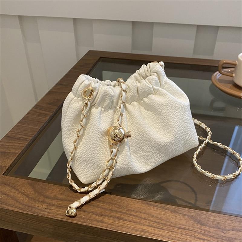 Women Chain Shoulder Bag Girly  Pu Crossbody Tote Bag Commuter Bucket Bag Casual Pleated Hobo Bag Satchel Sling Bag Gifts