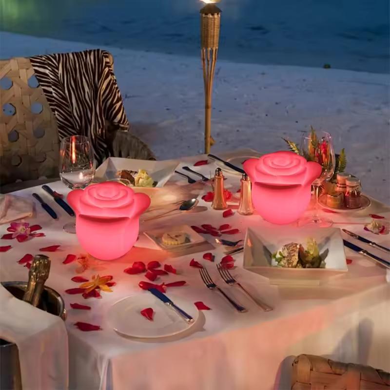 Bar Rose Motif Lights Rechargeable Rose-shaped Table Lamp Colorful Remote Control Decoration Bedside Light
