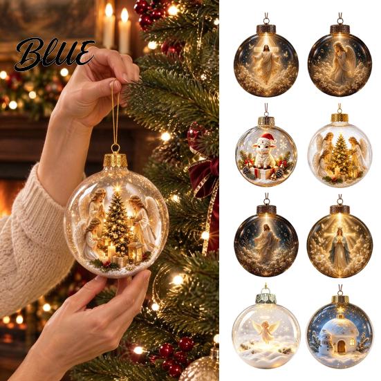 Transparent Christmas Sphere Light Flat 3D with Ball Ornament Gifts Lighted Warm LED Winter Decorative