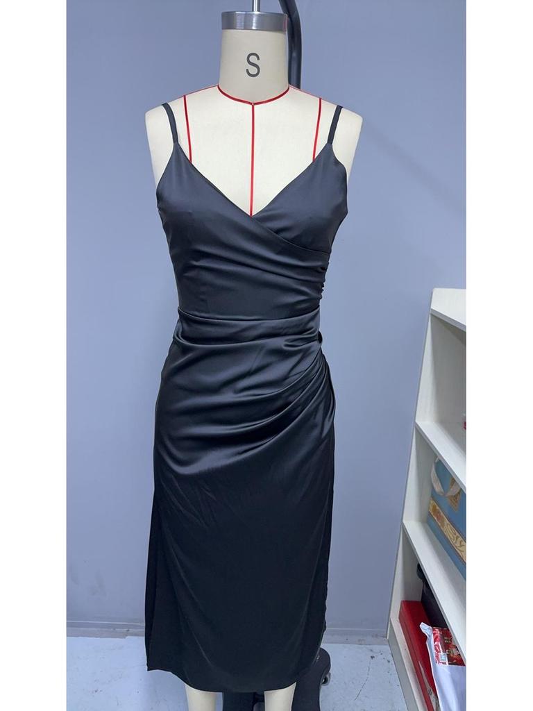 Women's Japanese Silk-like Satin Dress – Spring/Autumn, Sexy Pleated Bridesmaid/Formal Skirt