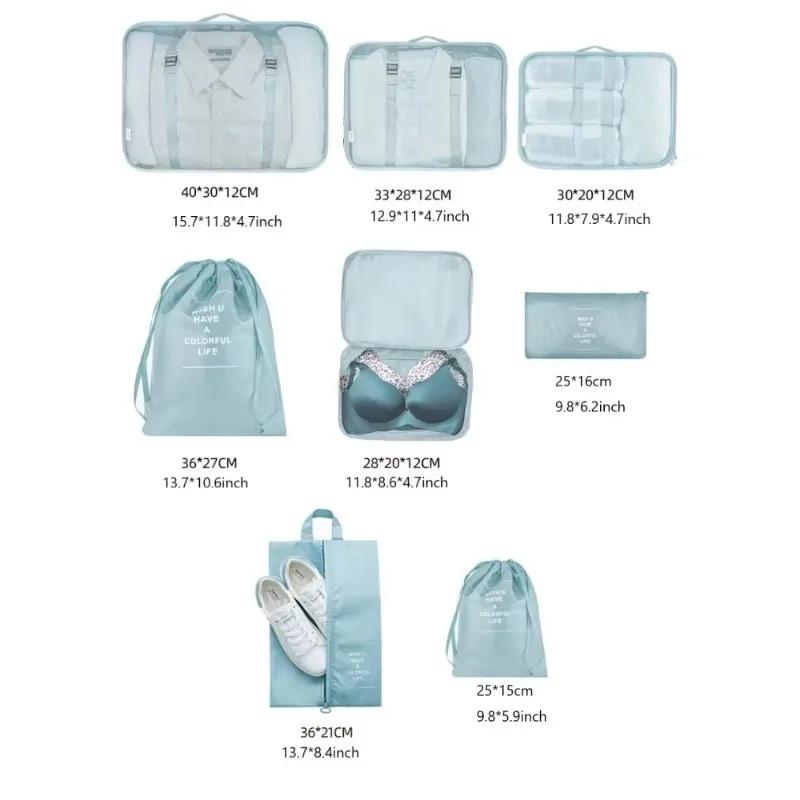8Pcs Folding Travel Organizer Storage Bags Wardrobe Cube Suitcase Packing Set Storages Luggage Clothes Shoe Box Make UpOrganizer