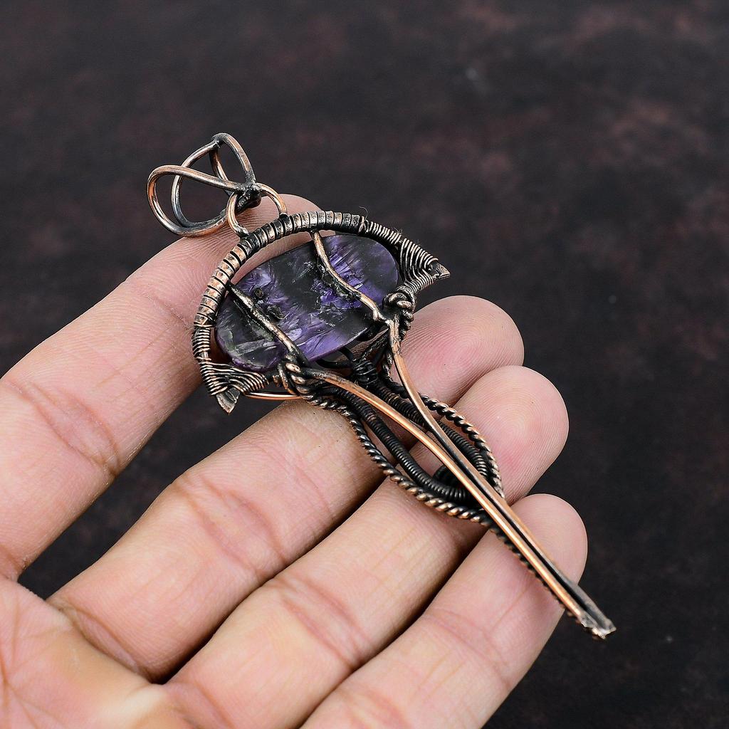 Charoite Pendant Copper Wire Wrapped Pendant Handmade Amazing Pendant Gemstone Jewelry For Gift Antique Copper Jewelry Wire Wrapping Pendant