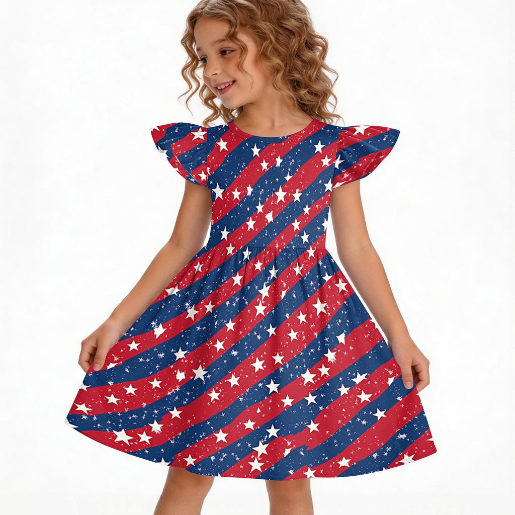 Girls' Summer Princess Dress - A-Line Casual Print Dress