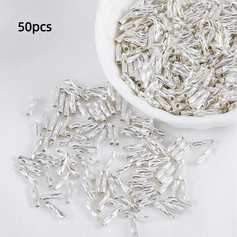 50Pcs Spacer Bead Diy Findings 2X8Mm Tube Beads For Jewelry Making Gold Plated Beads Separators For Bracelets Accessories