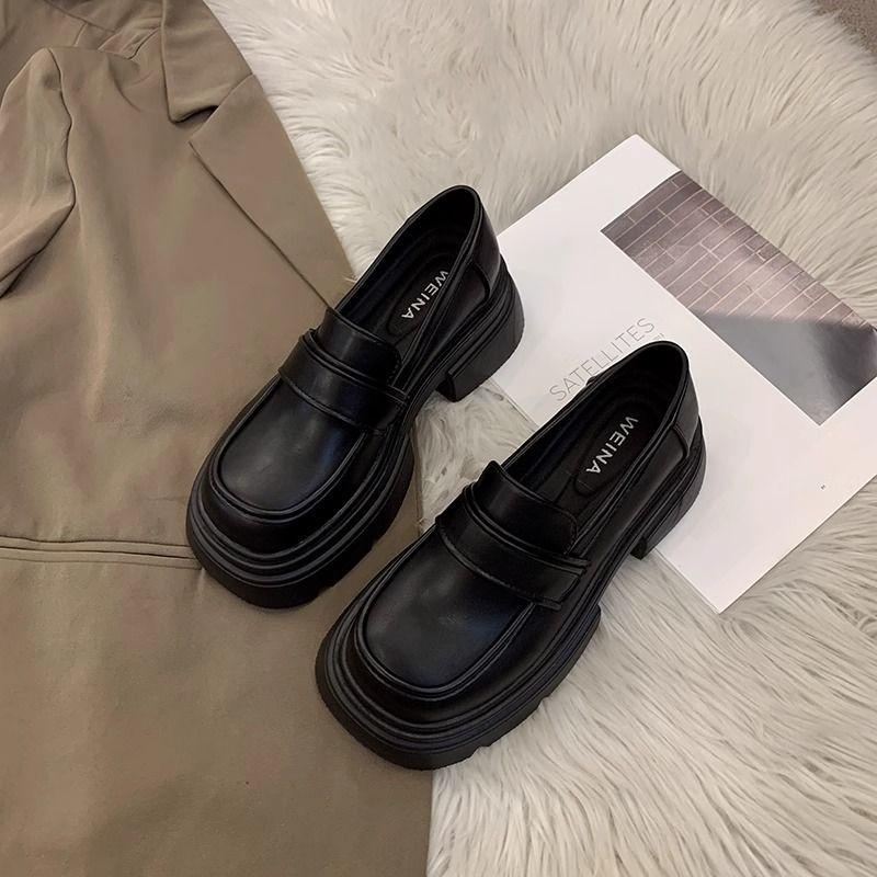 

Лоферы женские 2025 новые осенние женские туфли универсальная платформа на одной педали черные одинарные туфли британский стиль маленькие кожаные туфли 35