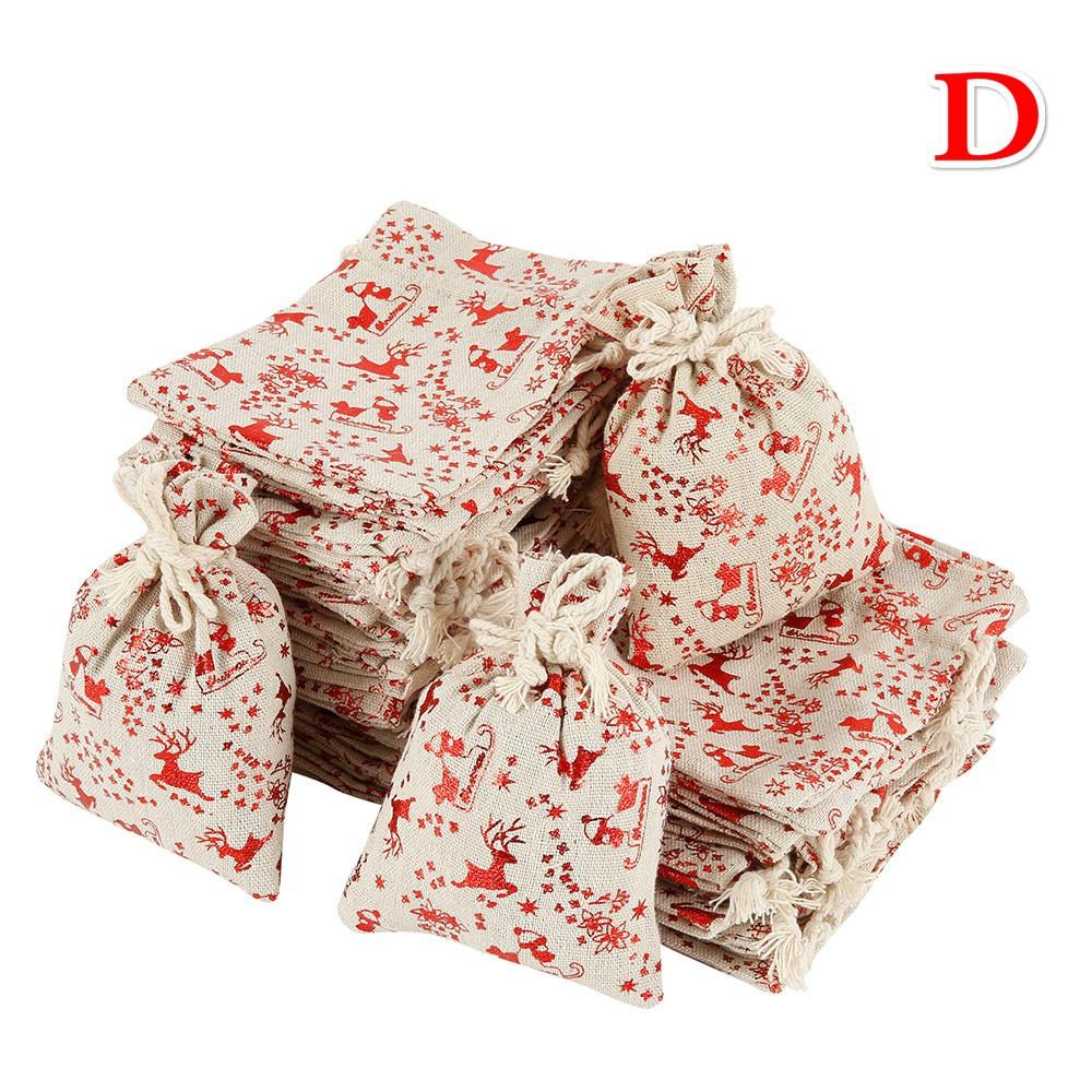 50PCS Christmas Gift Bags Drawstring Reusable Candy Bag Cotton Linen Bag Santa Sacks