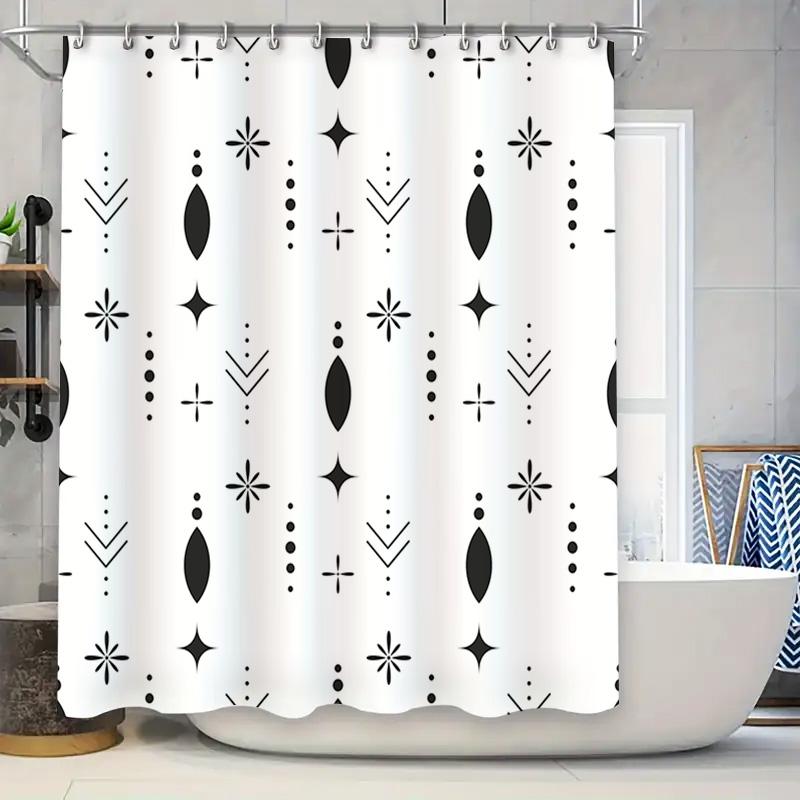 

Vintage Classic Black White Shower Curtain Set For Bathroom Decor Geometric Design Waterproof Fabric With Hooks (White) W60H190(CM)-1 Pcs