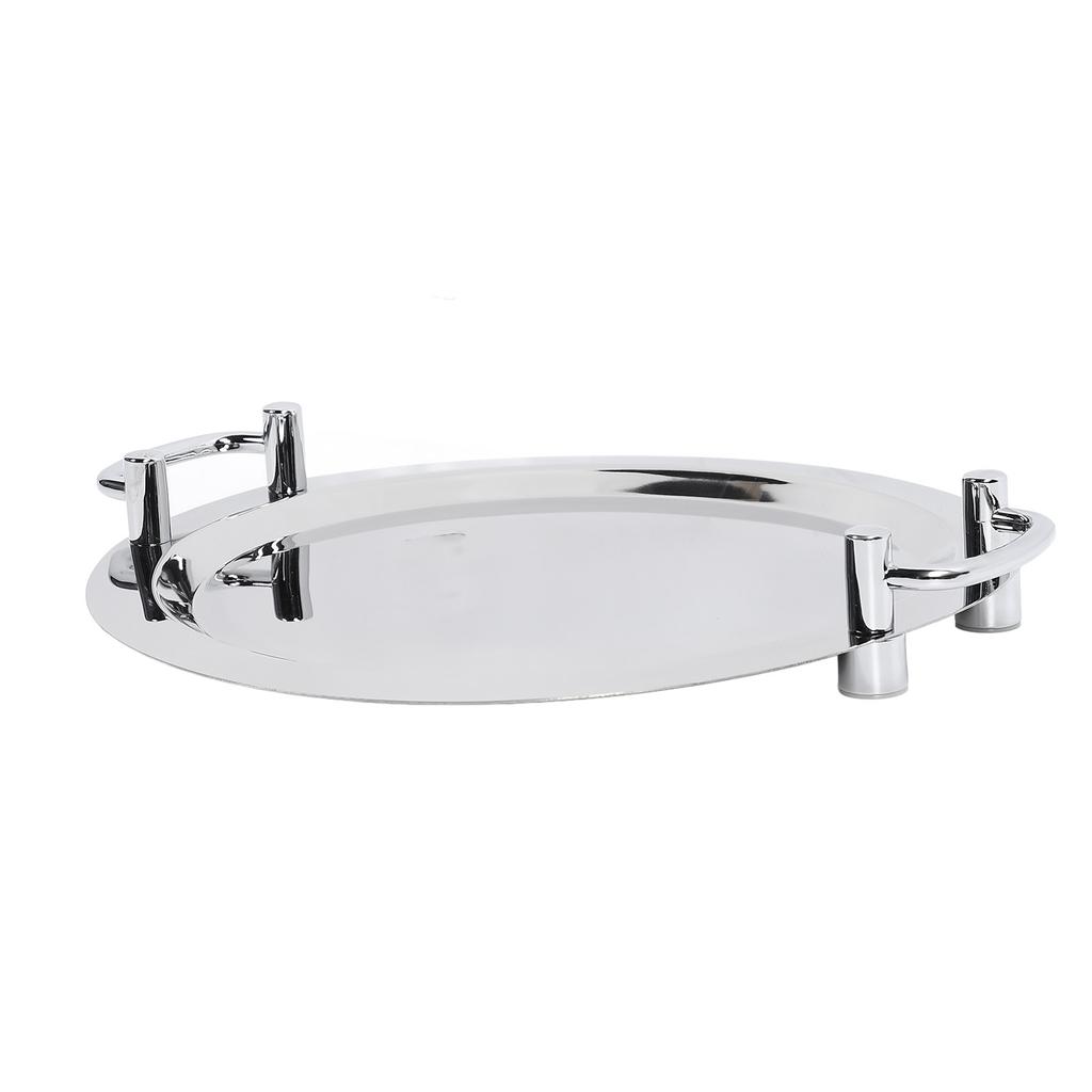 Stainless Steel Buffet Plate Bright Mirror Finish Serving Tray with Handle for Hotel Restaurant Banquet Circular