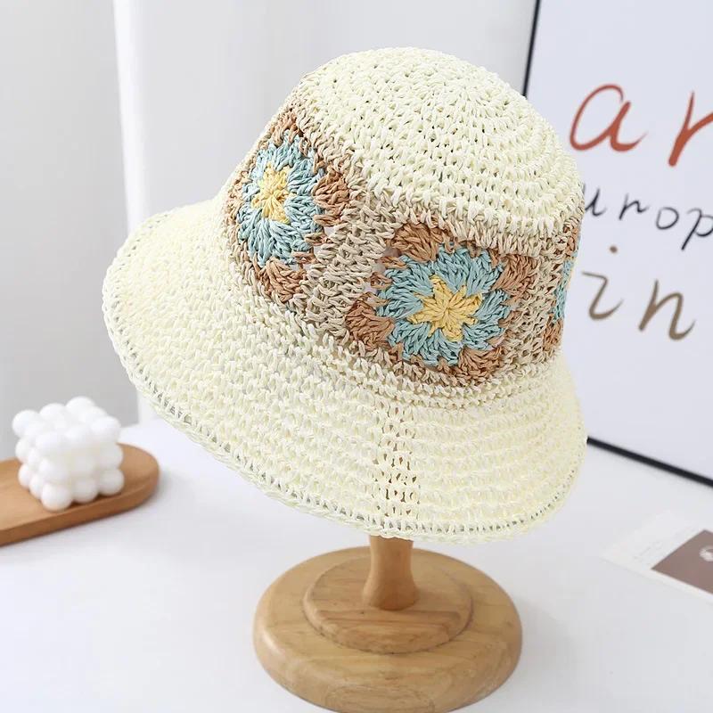 Bucket Internet Celebrity Woven Flower Straw Hat Bucket Hat Women's Versatile