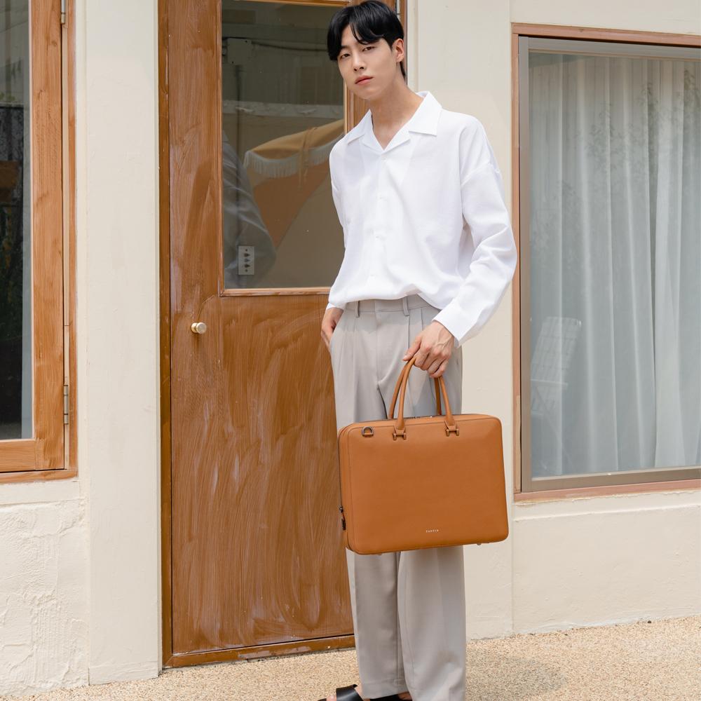 Tantin Noble Briefcase Cowhide Document Bag T13807 Tan