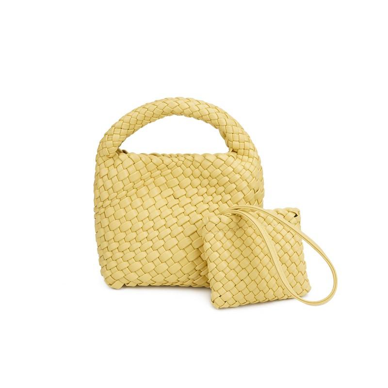 Handwoven Bucket Bag Women Small Tote Shoulder Crossbody Soft PU Leather Daily Use