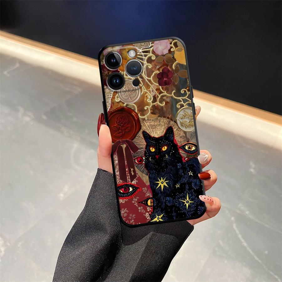 

Black Soft Phone Cover Case for iPhone 17Air XS Max XR 7 8 15 16 14 Plus 13 12 11 17 Pro Max Cartoon Cat iPhone17