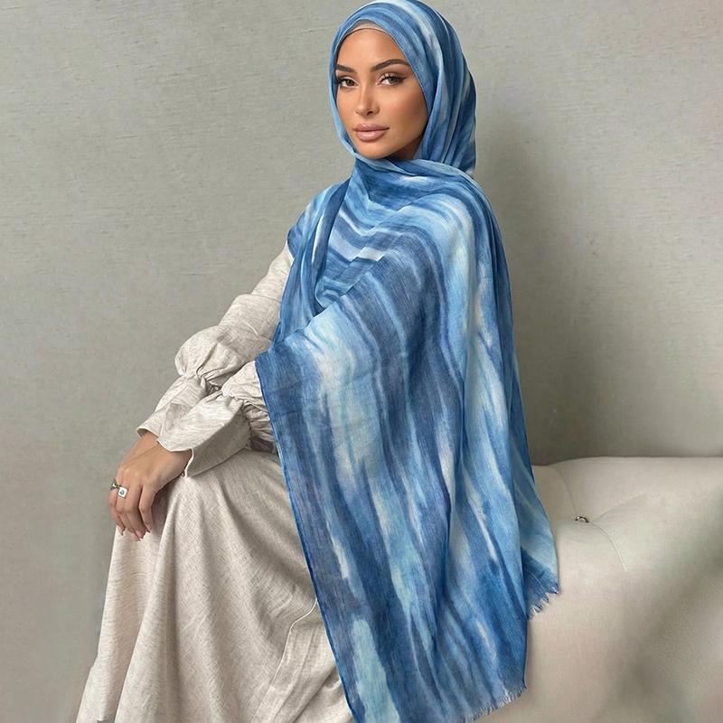 Ramadan Watercolor Modal Hijab Women Bohemian Watercolor Soft Muslim Hijabs Floral Breathable Shawl Wrap Scarf Headscarf Warm