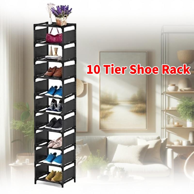 Tier 10 Shoe Rack Metal Narrow Shoe Storage Space Saving Simple Cabinet Hallway