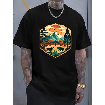 Europäische Größen Sommertrend Herren Reines T-Shirt, Lässiges Frontmusterdruck, Outdoor-Bekleidung Herrenmode Reines T-Shirt